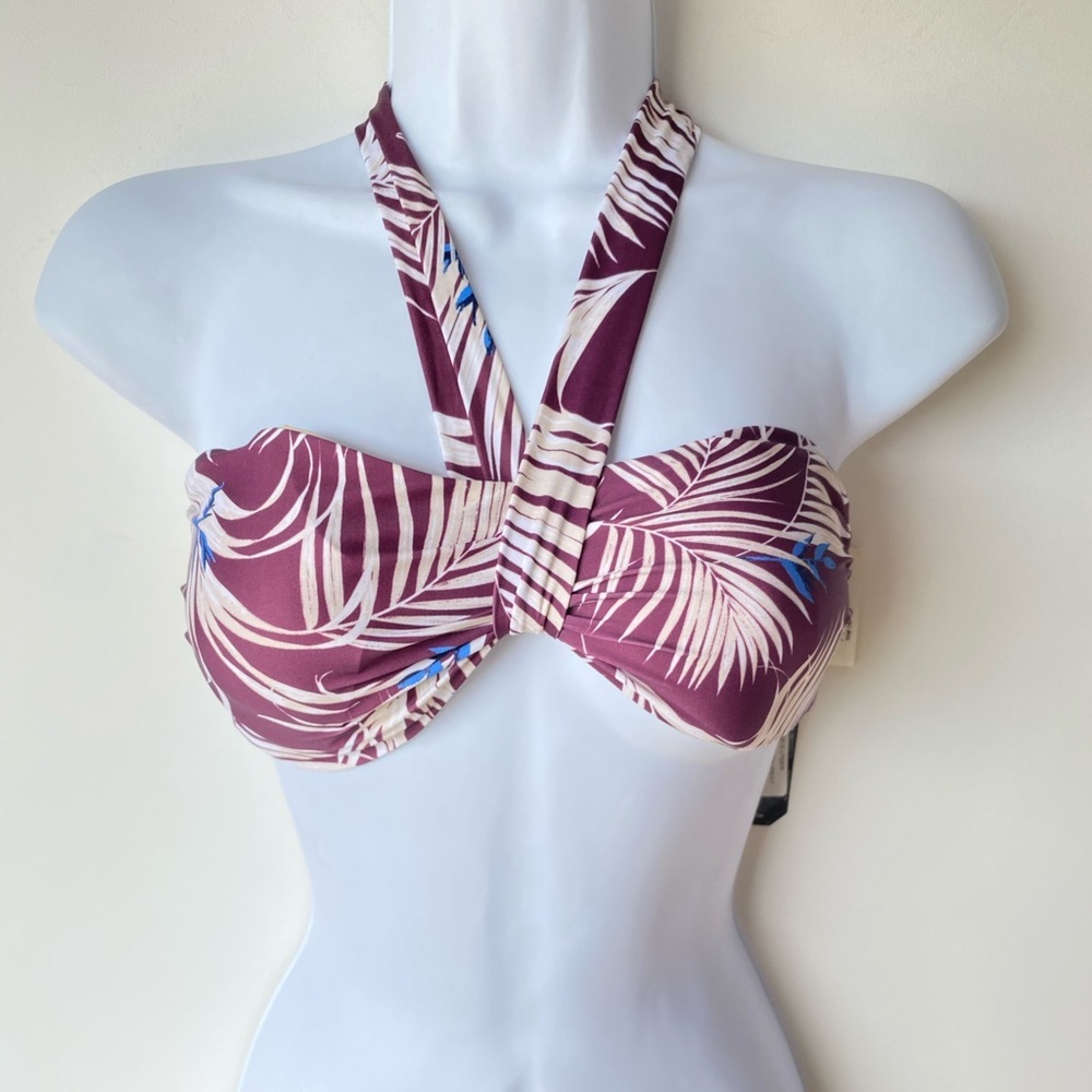 Tavik Ever Bandeau‎ Swim Top Palm Merlot, Sz S, NWT